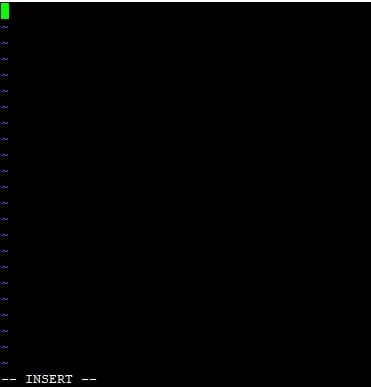 screenshot of the VI editor that is used to edit file in Linux, with the word “insert” on the bottom left.