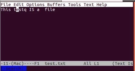 screenshot of the Emacs command line editor being used to replace words in a file in Linux.