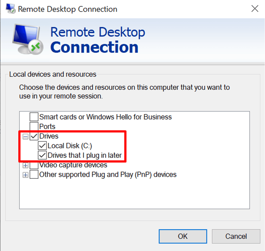 How to copy files with Remote Desktop Connection?