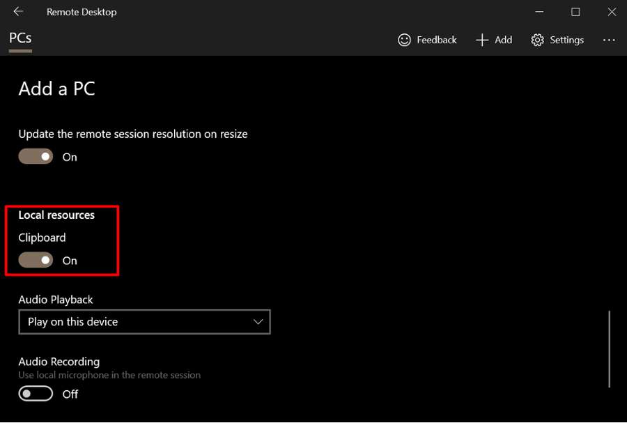 Transferring Files Between Local and Remote PCs Using the Windows 10 Remote Desktop App