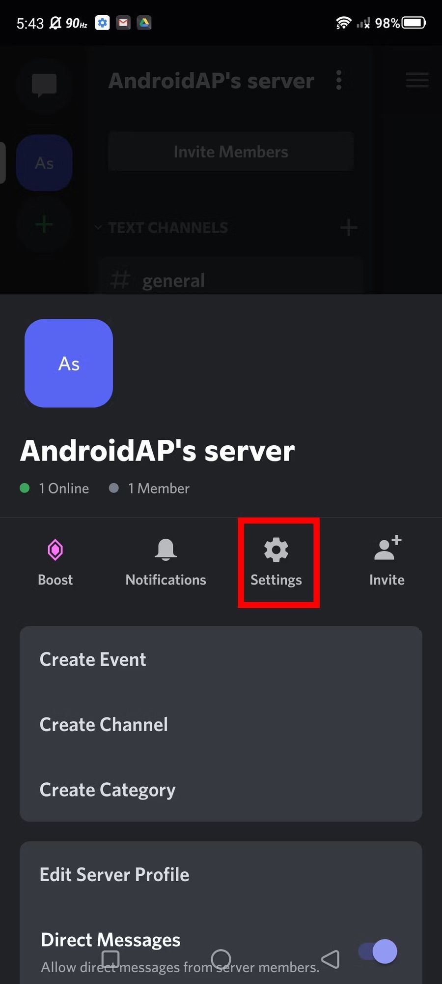 Delete Discord server on Mobile