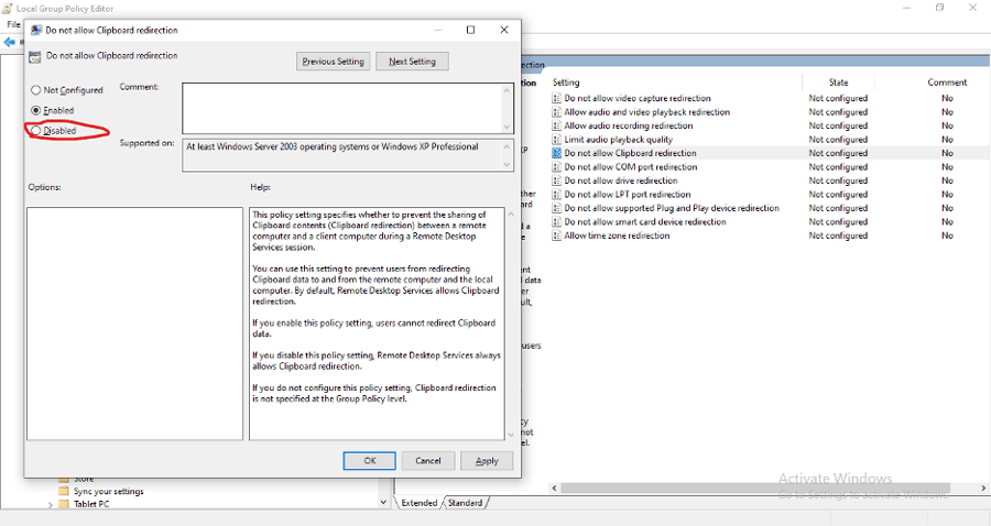 Allow clipboard use on the remote server