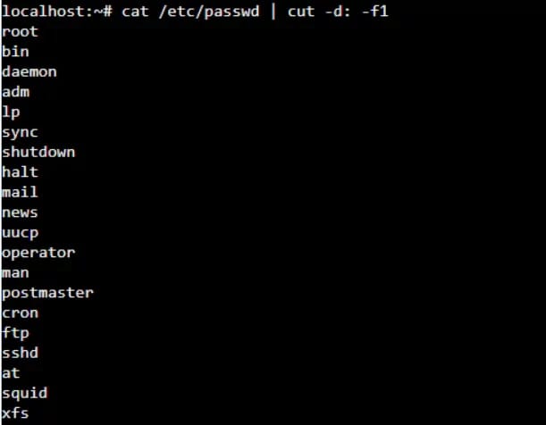 List Usernames Using the cut Command