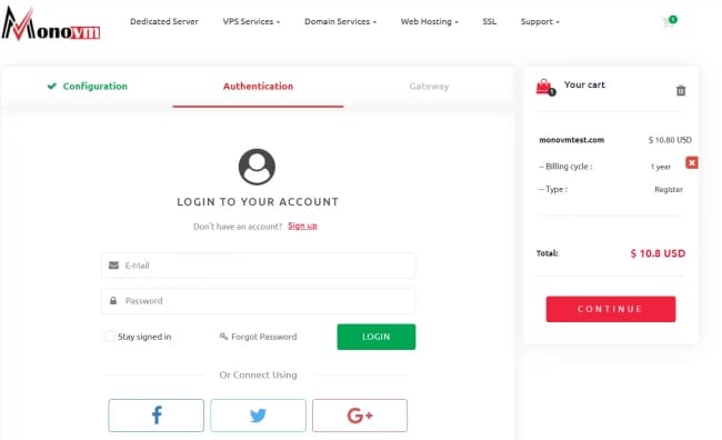 login or create a monovm account