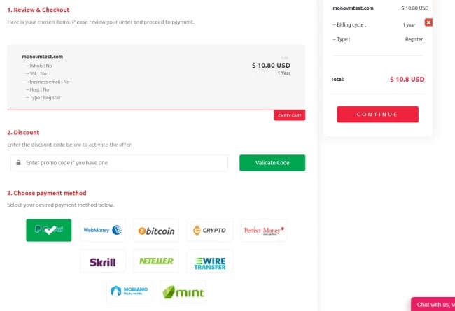 choose the preferred payment method