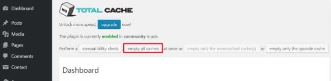 deleting cache using W3 Total Cache plugin