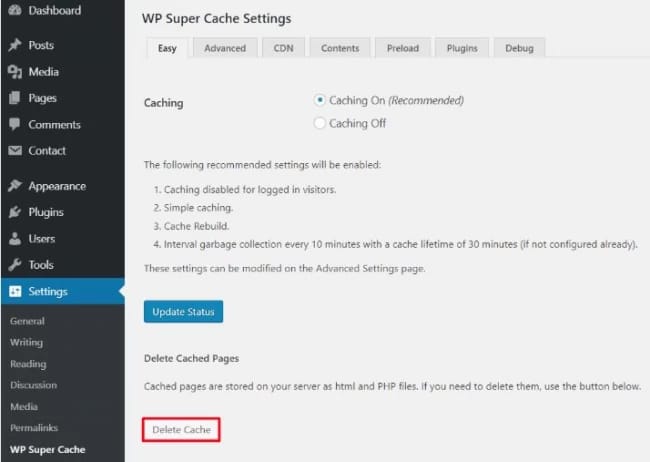 WP Super cache deleting cache