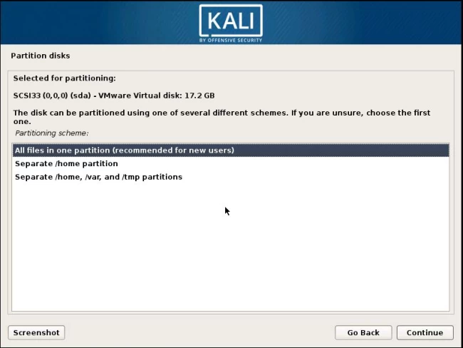 Installing Kali 17