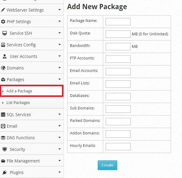 How to Create or Delete Hosting Packages in CWP