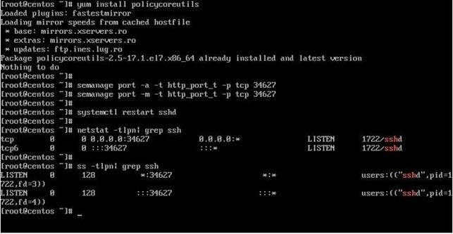 Сменить порт ssh centos 7