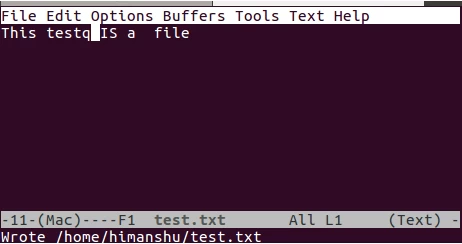 screenshot of Emacs command line editor, with the command to edit file in Linux running on it.