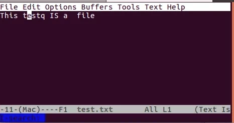 screenshot of the Emacs command line editor while Forward Searching is being performed on it.