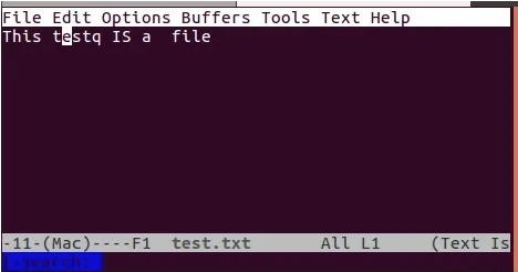 screenshot of the Emacs command line editor being used to replace words in a file in Linux.