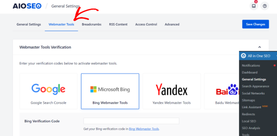 Add Website to Bing Webmaster Tools Using AIOSEO