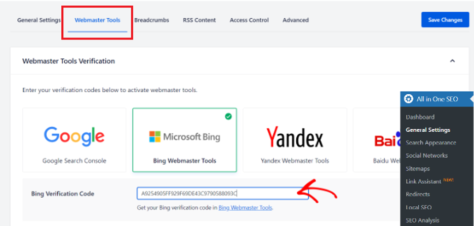 Add Website to Bing Webmaster Tools Using AIOSEO