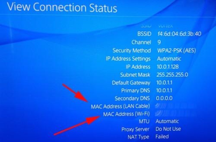 find mac address For Playstation 4 (PS4)