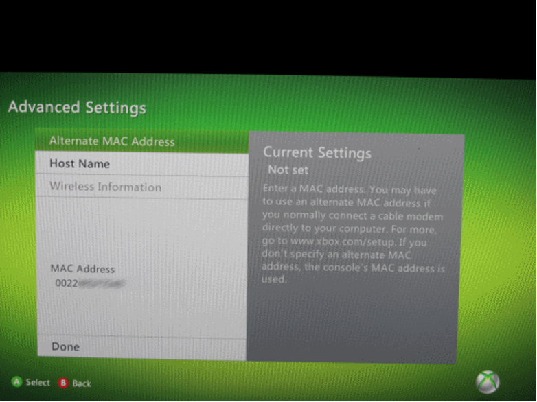find mac address For Xbox 360