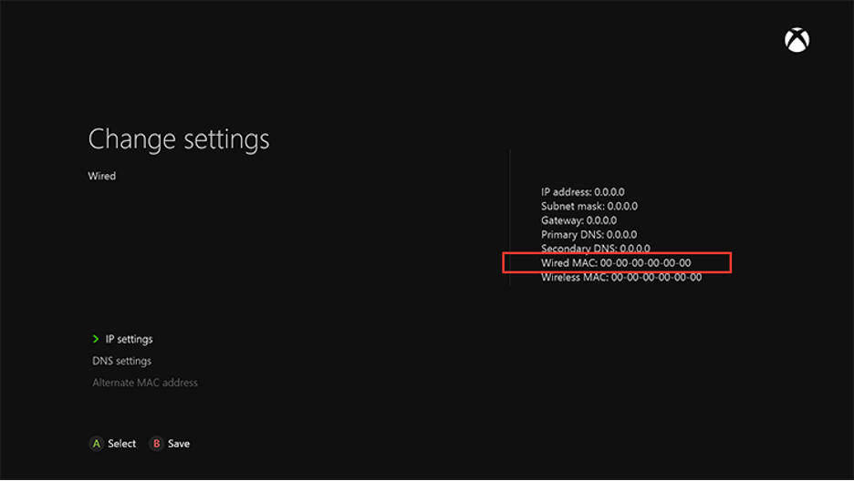 find mac address For Xbox One