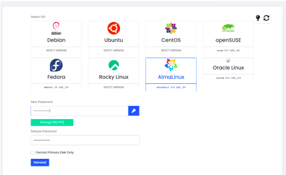 Choosing the operating system in VPS