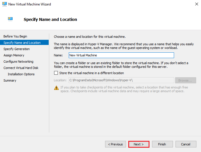 Specify Name and Location