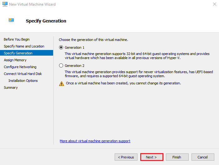 Choose the VM Generation