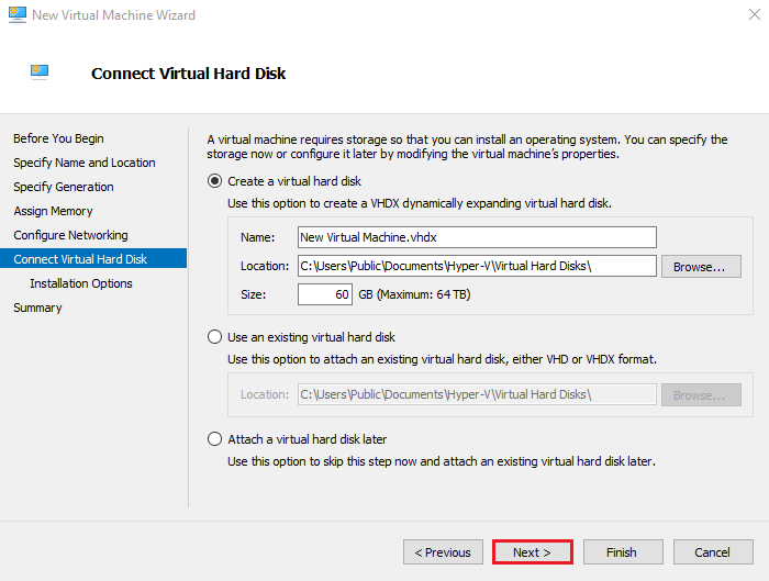 Connect a Virtual Hard Disk