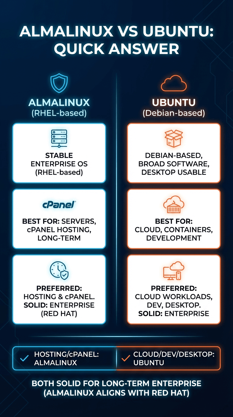 AlmaLinux vs Ubuntu Quick Answer