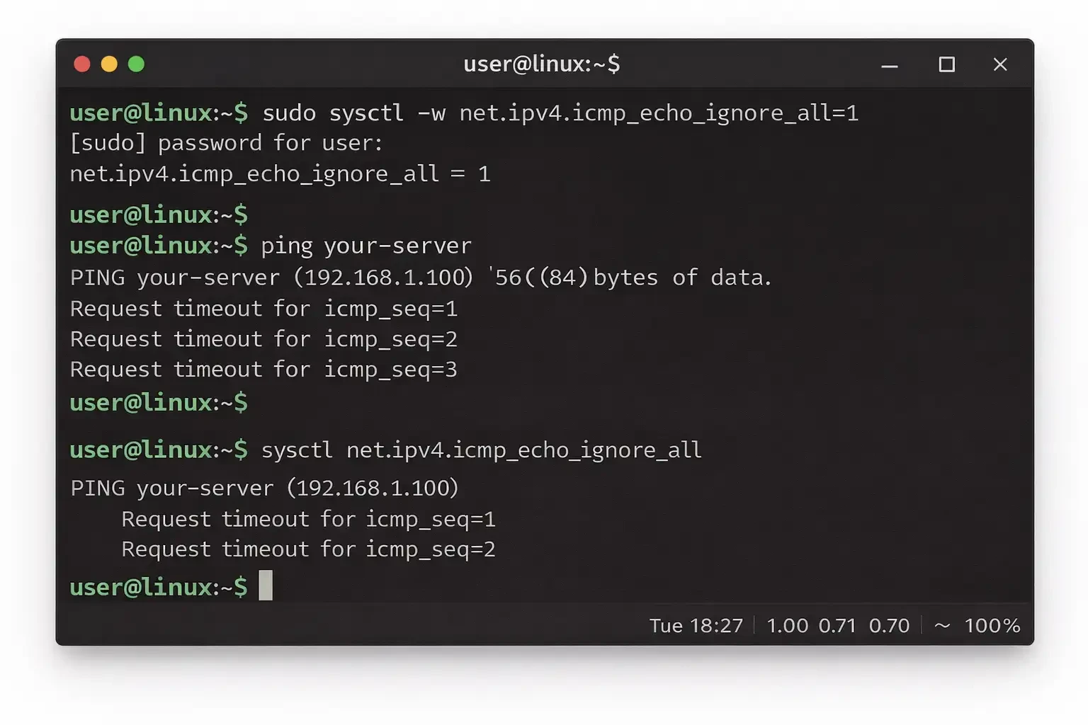 Terminal Disable Ping (Temporary)