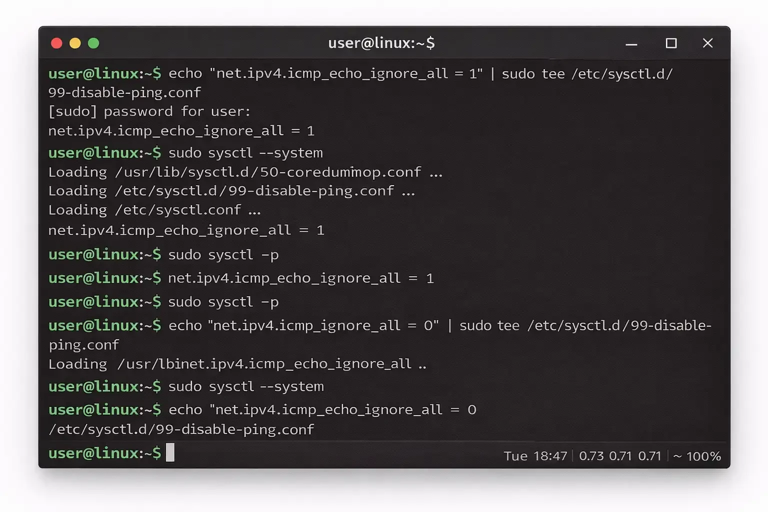 Disable Ping Permanently (Persist sysctl)