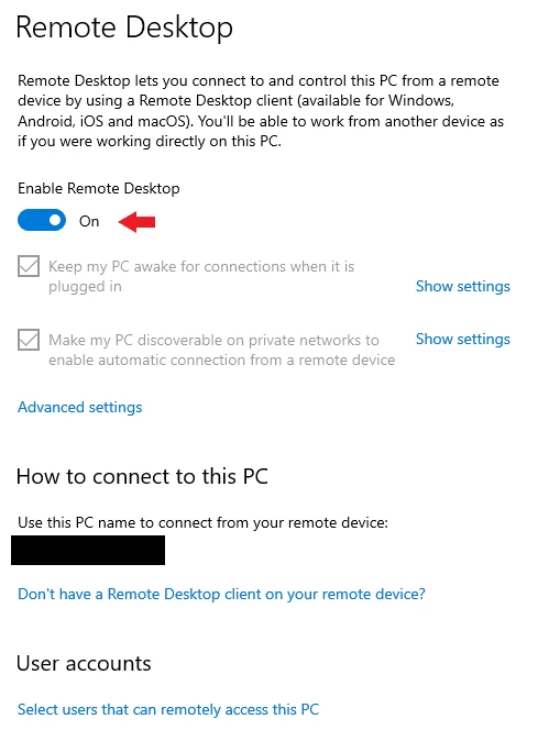 enabling remote desktop