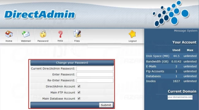 Changing the Password in DirectAdmin